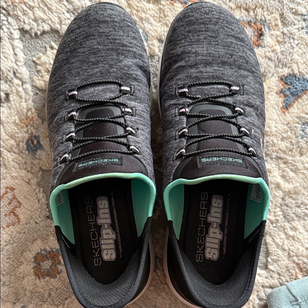 Skechers Charcoal Slip-Ins with Teal Highlights